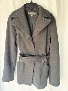 Kenneth Cole Reaction Women's Charcoal Gray Wool-Blend Belted Pea Coat